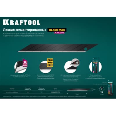 KRAFTOOL BLACK MAX 9 мм лезвия сегментированные, 9 сегментов, 10 шт 09602-09-S10