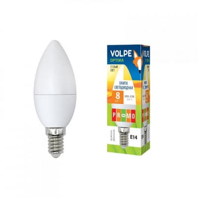 Лампа светодиодная Volpe LED C37 8W WW E14 FR O UL-00001769