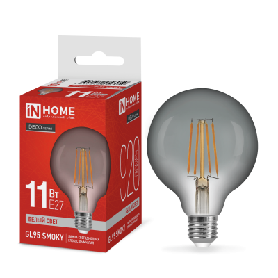 Лампа светодиодная IN HOME LED-GL95-deco smoky 11Вт 230В E27 4000K 920Лм 95мм дымчатая 4690612056050