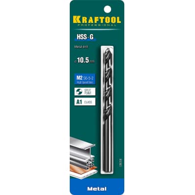 KRAFTOOL HSS-G 10.5 х133мм, Сверло по металлу HSS-G, сталь М2(S6-5-2) 29651-10.5