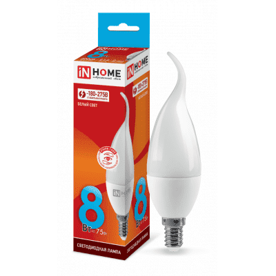 Лампа светодиодная LED-СВЕЧА НА ВЕТРУ-VC 8Вт 230В Е14 4000К 720Лм IN HOME 4690612030432