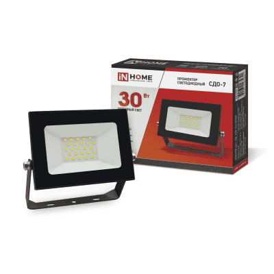 Прожектор светодиодный СДО-7 30Вт 230В 6500К IP65 черный IN HOME 4690612034621
