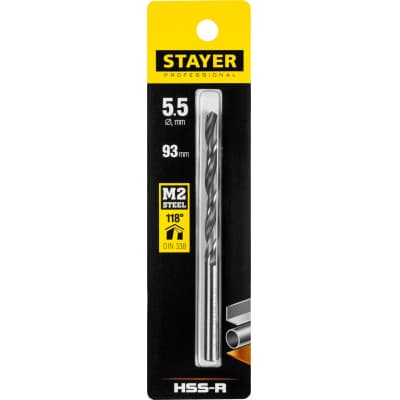 STAYER PROFI 5.5х93мм, Сверло по металлу HSS-R, быстрорежущая сталь М2(S6-5-2) 29602-5.5