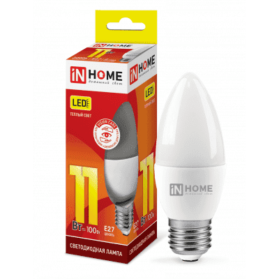 Лампа светодиодная LED-СВЕЧА-VC 11Вт 230В Е27 3000К 820Лм IN HOME 4690612020488