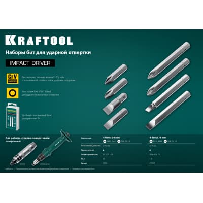 Биты для ударной отвертки 4 шт 36 мм, KRAFTOOL 25551