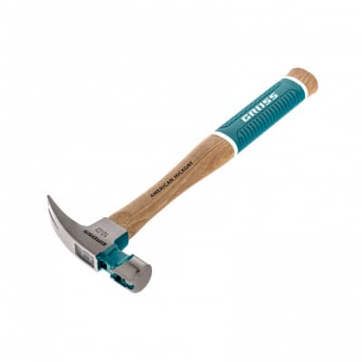 Молоток-гвоздодер, 280 г, угол 75, магнит, обрезиненная рукоятка American hickory GROSS 10417