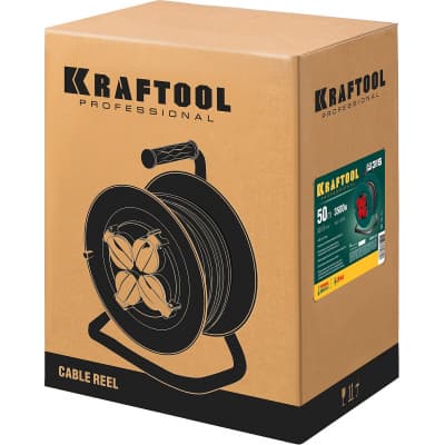 P-315 удлинитель на катушке, 50 м, 3500 Вт, 4 гнезда, IP44, ПВС 3x1,5 кв мм, KRAFTOOL 55084-50