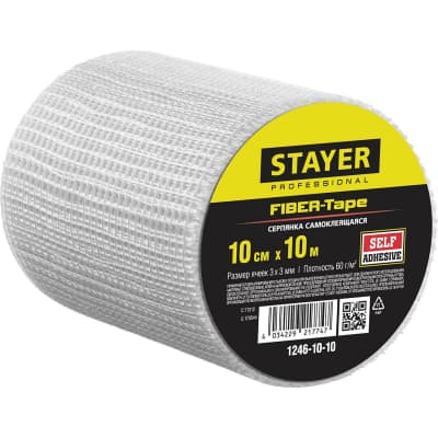 Сетка самоклеящаяся стеклотканевая STAYER 10 см х 10 м, 3х3 мм FIBER-Tape 1246-10-10