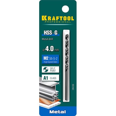 KRAFTOOL HSS-G 4.0 х75мм, Сверло по металлу HSS-G, сталь М2(S6-5-2) 29651-4