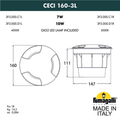 Грунтовый светильник FUMAGALLI CECI 160-3L 3F3.000.000.AXD1L