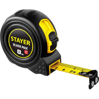 STAYER BlackMax 8м / 25мм рулетка в ударостойком полностью обрезиненном корпусе и двумя фиксаторами 3410-08_z02
