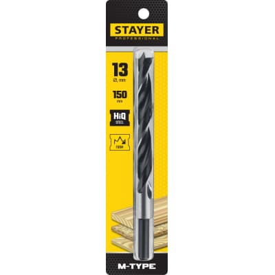 STAYER "M-type" 13,0x150/95мм, сверло спиральное по дереву, М-образная заточка 2942-150-13_z02