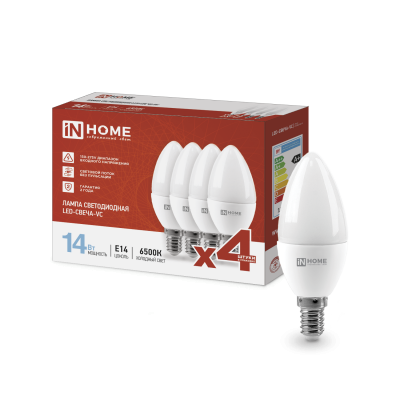 Лампа светодиодная IN HOME LED-СВЕЧА-VC 4PACK 14Вт 230В Е14 6500К 1330Лм (4шт./упак) 4690612052335