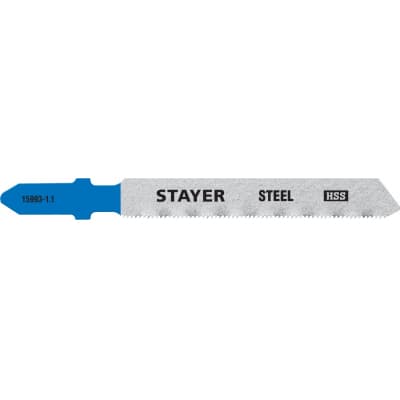 Полотна STAYER, T118G, для эл/лобзика, HSS, по металлу (0,5-1,5мм), T-хвост., шаг 1,1мм, 50мм, 2шт 15993-1.1_z02