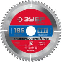 ЗУБР Универсальный рез 185 x 30/20мм 60Т, диск пильный по алюминию 36916-185-30-60_z01