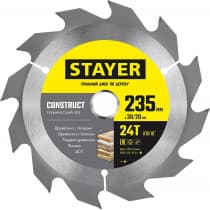 STAYER CONSTRUCT 235 x 30/20мм 24Т, диск пильный по дереву, технический рез 3683-235-30-24_z01