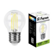 Лампа светодиодная филамент FERON LB-52, G45 (шар малый), 7W 230V E27 4000К 25877