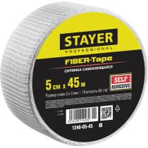 Сетка стеклотканевая самоклеящаяся STAYER 5 см х 45 м, 3х3 мм FIBER-Tape 1246-05-45_z01