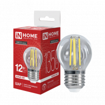 Лампа светодиодная IN HOME LED-ШАР-deco 12Вт 230В Е27 4000К 1350Лм прозрачная 4690612053691