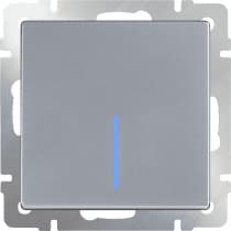 Выключатель одноклавишный проходной с подсветкой Werkel WL06-SW-1G-2W-LED серебряный 4690389053863