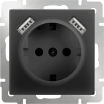 Розетка с заземлением со шторками и USBх2 Werkel WL08-SKGS-USBx2-IP20 черный матовый 4690389073236