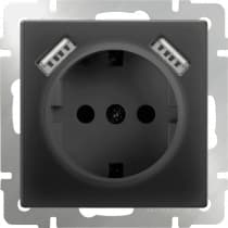 Розетка с заземлением, шторками и USBх2 (черный матовый) Артикул W1171508   Код a051617