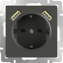 Розетка с заземлением, шторками и USBх2 Werkel WL07-SKGS-USBx2-IP20 серо-коричневый 4690389093999