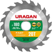 URAGAN Fast 180х30/20мм 20Т, диск пильный по дереву 36800-180-30-20_z01