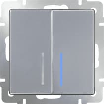 Выключатель двухклавишный с подсветкой Werkel WL06-SW-2G-LED серебряный 4690389053870