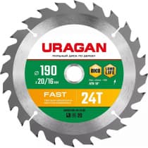 URAGAN Fast 190х20/16мм 24Т, диск пильный по дереву 36800-190-20-24_z01