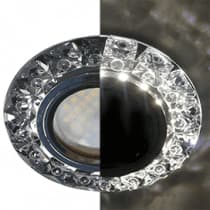 Ecola MR16 LD1661 GU5.3 Glass Стекло Круг с крупными прозр. стразами Конус с подсветкой/фон черн./центр.часть хром 38x95 SQ16RGEFB