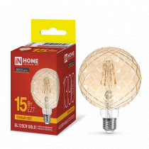 Лампа светодиодная IN HOME LED-GL125CR-deco gold 15Вт 230В E27 3000K 1390Лм 95мм кристалл золотистая 4690612056098