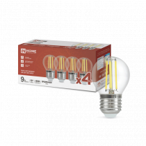 Лампа светодиодная IN HOME LED-ШАР-deco 4PACK 9Вт 230В Е27 4000К 1040Лм (4шт./упак) прозрачная 4690612052564