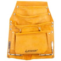 Сумка поясная для инструментов STAYER 8 карманов, кожаная, петля (скоба) для крупного инструмента 38505