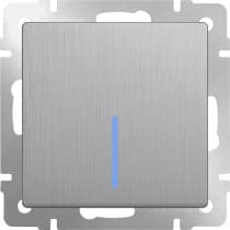 Выключатель одноклавишный с подсветкой Werkel WL09-SW-1G-LED cеребряный рифленый 4690389085130