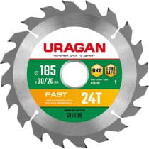 URAGAN Fast 185x30/20мм 24Т, диск пильный по дереву 36800-185-30-24_z01