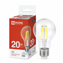 Лампа светодиодная IN HOME LED-A60-deco 20Вт 230В Е27 4000К 1890Лм прозрачная 4690612055923