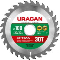 URAGAN Optima 180х30/20мм 30Т, диск пильный по дереву 36801-180-30-30_z01