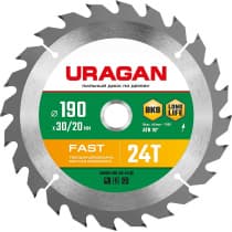 URAGAN Fast 190х30/20мм 24Т, диск пильный по дереву 36800-190-30-24_z01
