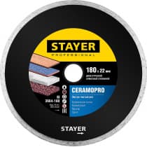 CERAMO-22 180 мм, диск алмазный отрезной сплошной по керамограниту, мрамору, плитке, STAYER Professional 3664-180_z02