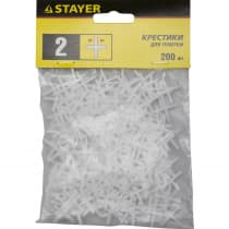 Крестики для кафельной плитки STAYER 2 мм, Х-образные, 200 шт. 3380-2