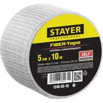 Сетка стеклотканевая самоклеящаяся STAYER 5 см х 10 м, 3х3 мм FIBER-Tape 1246-05-10_z01