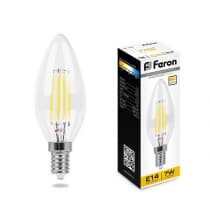 Лампа светодиодная филамент FERON LB-166, C35 (свеча) диммируемая, 7W 230V E14 2700К 25870