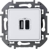 Зарядное устройство Legrand Inspiria для скрытого монтажа , тип А-тип С, цвет "Белый". Напряжение ~240В/=5В, максимальный зарядный ток 3000 мА 673760