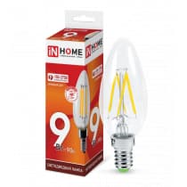Лампа светодиодная LED-СВЕЧА-deco 9Вт 230В Е14 6500К 810Лм прозрачная IN HOME 4690612030197