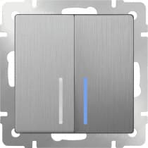 Выключатель двухклавишный с подсветкой Werkel WL09-SW-2G-LED cеребряный рифленый 4690389085178