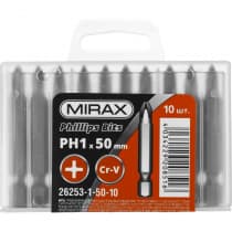 Набор бит MIRAX PH1, 50 мм, 10 шт., Cr-V сталь 26253-1-50-10