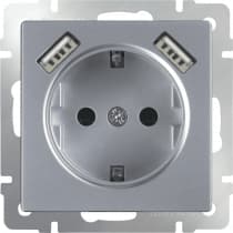 Розетка с заземлением со шторками и USBх2 Werkel WL06-SKGS-USBx2-IP20 серебряный 4690389073212