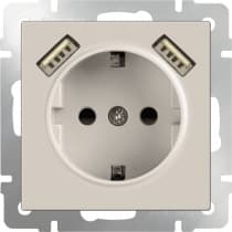 Розетка с заземлением со шторками и USBх2 Werkel WL03-SKGS-USBx2-IP20 слоновая кость 4690389073205