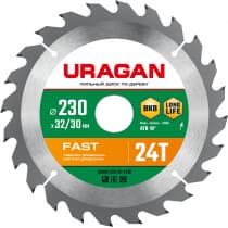 URAGAN Fast 230х32/30мм 24Т, диск пильный по дереву 36800-230-32-24_z01